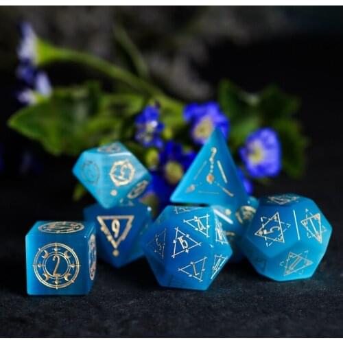 Blue Cats Eye Playing Dice Set Cthulhu Myth Dice Gemstone Polyhedral Geometric Dice For COC DND RPG Board Games Gift Custom