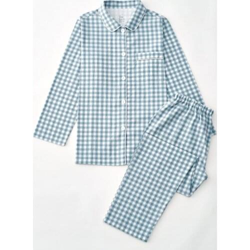 Japanese Style Double Layer Cotton Yarn Tracksuit Men and Women Pajamas Suit Cotton Long Sleeve Spring and Autumn Womens Sleepw