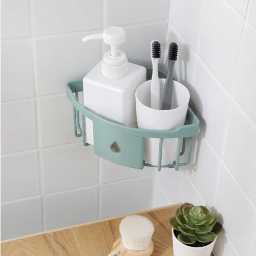 Wall-Mounted Corner Rack Punch-Free Multi-Function Storage Shelf For Bathroom Kitchen Modern Plastic Sundries Rack Home Supplies