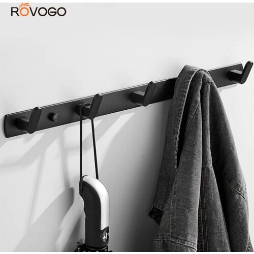 ROVOGO Coat Rack with 3/4/5/6 Hooks Wall Mounted, Metal Coat Hook Rail for Coat Hat Towel Purse Robes Bathroom Entryway