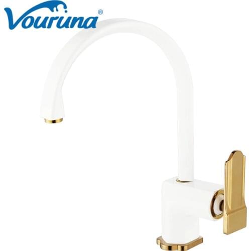 VOURUNA Wholesale New Arrival Golden/White/Chrome/Black Exclusive Kitchen Faucet Modern Style Swivel Sink Mixer Taps