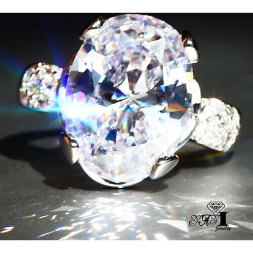 YaYI Jewelry Fashion Princess Cut 10*15mm Huge White Olive Cubic Zirconia Silver Color Engagement Wedding Party Lovers Rings