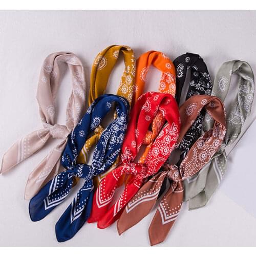 Women Silk Satin Hair Scarf Lady Small Shawl 70*70Cm Paisley Printed Bandana Head Bag Scarfs Fashion Kerchief Neck Scarves