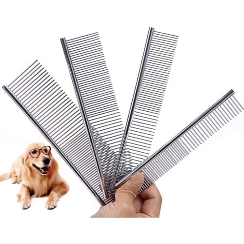 1pc Dog Comb Long Thick Hair Fur Removal Brush Stainless Steel Lightweight Pets Dog Cat Grooming Combs For Shaggy Dogs Barber