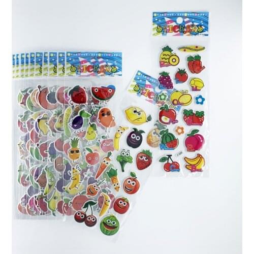 12 Sheets/Set 3D Cute Cartoon Stickers Toys Fruits Vegetables Funny DIY Scrapbook for Children Laptop Notebook Phone Decoration