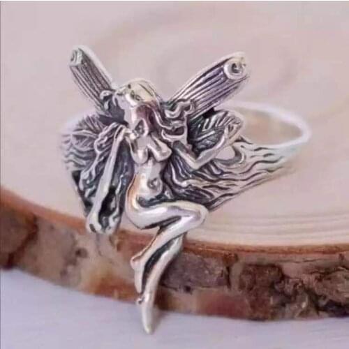 2020 vintage silver-plated angel wings ring women Gothic steampunk party anniversary ring adult womens jewelry
