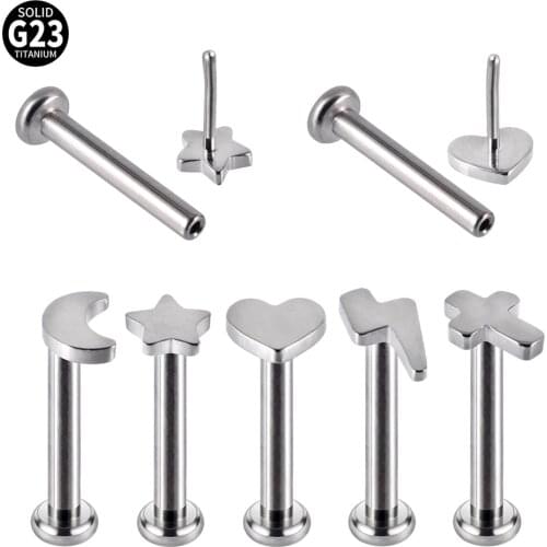 5PCS G23 Titanium Threadless Push in Ear Tragus Cartilage Piercing Moon Helix Lightning Earring Labret Lip Rings Earrings Studs
