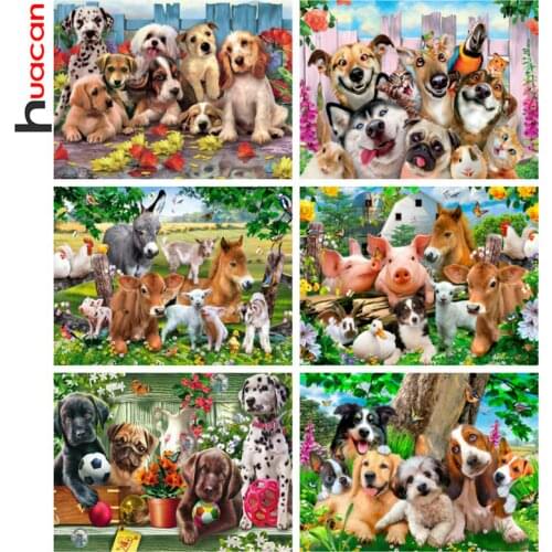 Huacan 5d Diamond Painting Dog Square/round Mosaic Embroidery Cat Animals Cross Stitch Wall Stickers Diamond Art