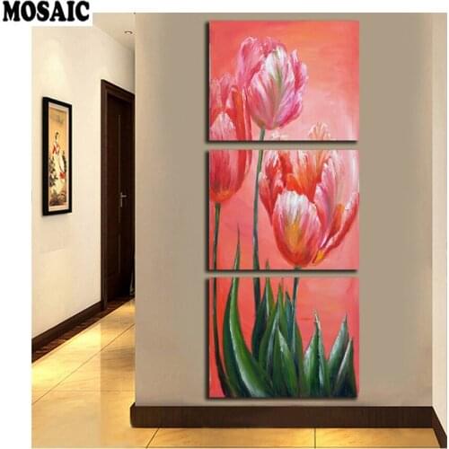 Diy diamond paintings 3pcs/set Europe Pink Flower Diamond Embroidery sale plant full display diamond cross stitch christmas