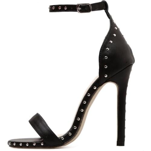 Sexy word buckle sandals women 2020 summer new PU 11.5CM Thin High heel Party Wedding fashion Dress rivet women shoes Black