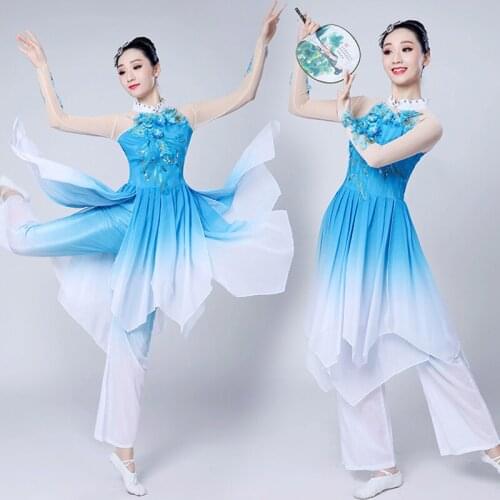 Ancient Chinese Costume Yangko Dance Suit for Women National Dancing Dress Classical Fan Modern Elegant Dancewear for Stage