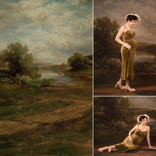 Mocsicka Rural Landscape Photography Background Blue Sky Pond Cattle Sheep Backdrop Child Portrait Photo Decoration Props Studio