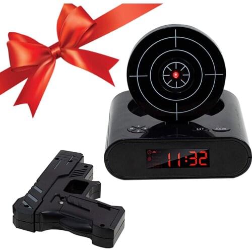 Gadget Target Laser Shooting Gun Alarm Clock Digital Electronic Desk Clock Table Watch Nixie Clock Snooze Bedside For Kids