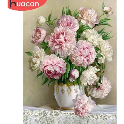 HUACAN DIY 5D Diamond Painting Peony Icon Modern Home Decoration Full Square Diamond Embroidery Flowers wedding Gifts