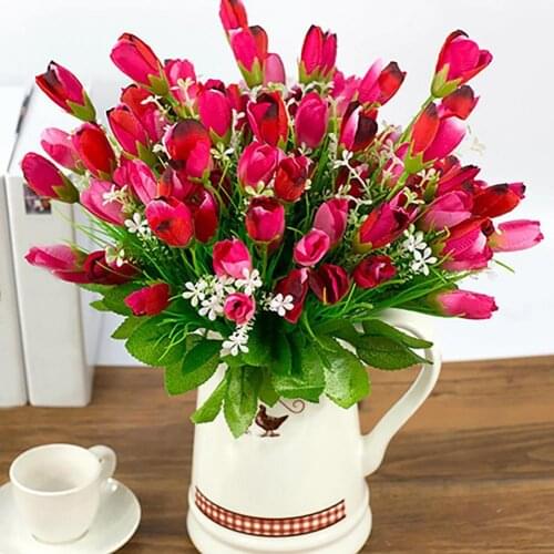 1 Bouquet 15 Heads Artificial Flower Eco-friendly Faux Silk Fake Tulip Bud Plant for Wedding Party Desktop Garden Balcony Decor