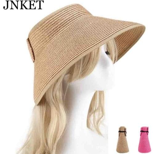 JNKET New Parent-Child Sun Visor Hats Roll Up Wide Brim Hat Women Empty Top Hat Foldable Straw Hat Summer Beach Cap