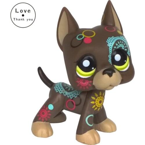 Lps cat pet shop toys Great Dane Dog #1439 Brown Tattoed Puppy Yellow Eyes Animal Figure Child Toy