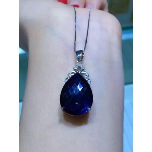 Big Gem Sapphire pendant necklace Natural and Real sapphire 925 sterling silver pendant 15*20mm