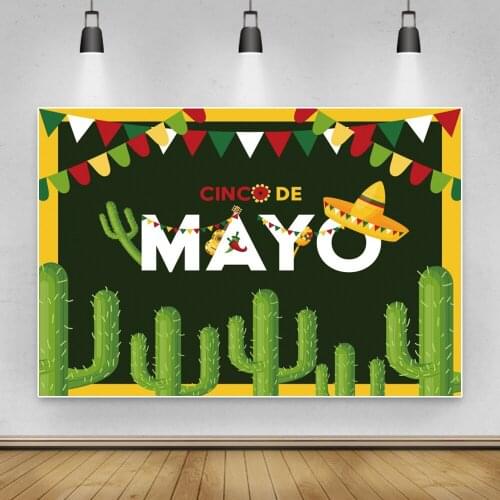 Laeacco Cinco De Mayo Celebration Fiesta Party Decor Poster Photo Backdrop Cactus Bunting Straw Hat Photography Background