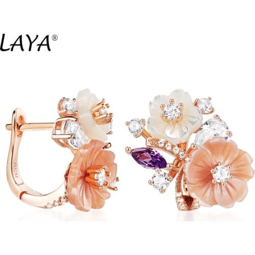 Laya Clip Earrings For Women High Quality Zircon Natural Shell Flower 925 Sterling Silver Fashion Jewelry Party 2021 Trend