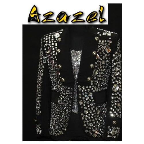 Hot new Mens Brand Performance Luxury handwork jacket Men High-end handmade nail drill Coat Male singer Fashion stage costume