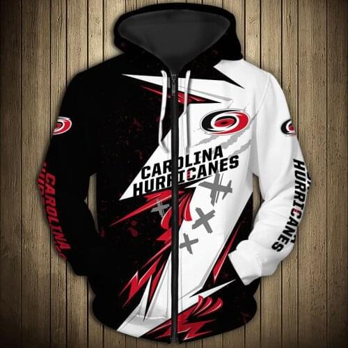 Carolina mens Casual 3D Zipper Hoodie Black And White Swirl Red Flower Print Hurricanes Sweatshirt