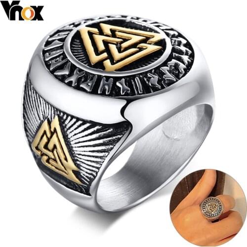 Vnox Vintage Viking Rune Ring for Men Chunky Mythology Amulet Stamp Band Tough Man Heavy Finger Jewelry Triple Knot