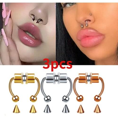 Set Of 3 Pieces Of Stainless Steel Fake Nose Ring Clip, Reusable Fake Nose Piercing Magnet For Piercing Jewelry For Women