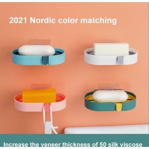 Wall Mounted Drain Soap Sponge Holder Storage Rack Paste Type No Trace Kitchen Bathroom Supplies Removable Drain Rack With Hook