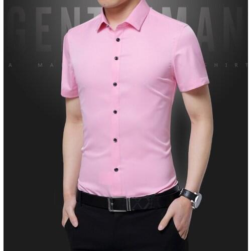 Pure Color Men Short Sleeve Dress Shirts Size S-5XL Summer Fashion Party Mens Shirt Multi Color Choices