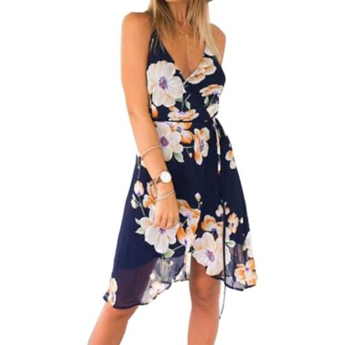 Dresses For Women 2021 AliExpress Europe Harness V-neck Long Printed Halter Beach Dress Clothing Vestidos HJY2101