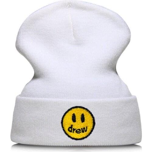 Knitted Wool Embroidery Smiley Face Mens Womens Cap Fashion Hats Versatile Outdoor Riding Cold Warm Hooded Caps