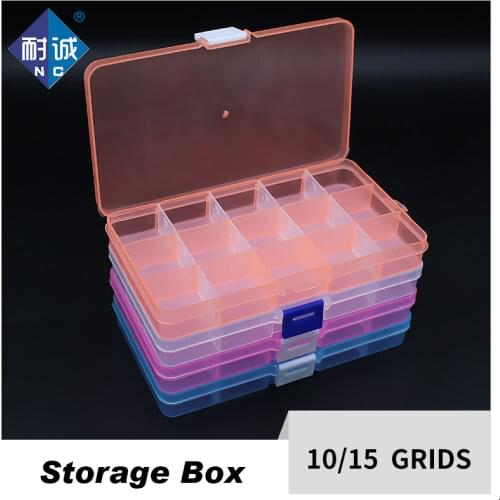 10/15Grids Plastic Box Adjustable Jewelry Box Beads Pills Nail Art Storage Box Organizer for office housekeeping organization