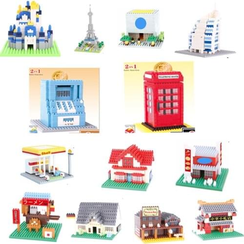 World Famous Architecture Diamond Building Blocks City Coffee Shop Retail Store Lake Castle ATM Telephone Tooth For Christmas