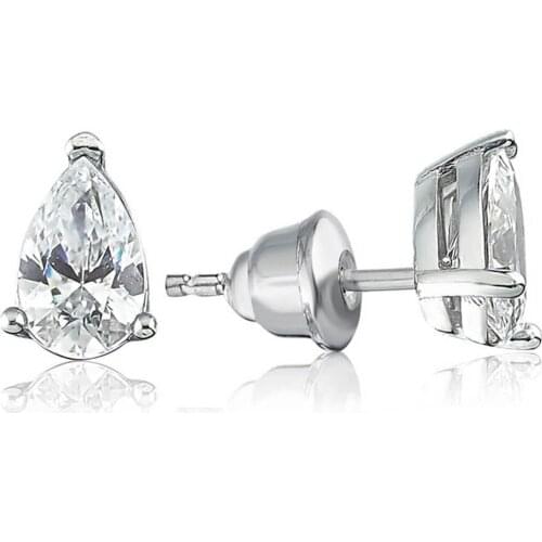 Valori Jewels 1.5 Carat, Zirconia White Pear Gemstone, Rhodium Plated, Solitaire Earrings