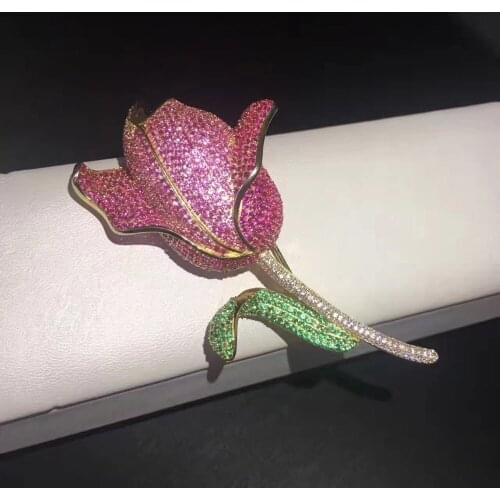 925 sterling silver tulip flower brooch fine women jewelry free shipping cute romantic blingbling