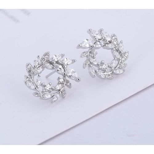 Fashion 925 Sterling Silver Round Rhinestone Stud Earrings Jewelry Pendientes Brincos Fashion Jewelry earings for women