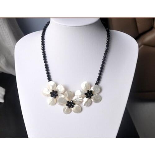 Wedding Woman Jewelry Bling Black Crystal Pearl Choker Necklace Exaggerate Handmade Pretty Flower Free Shipping