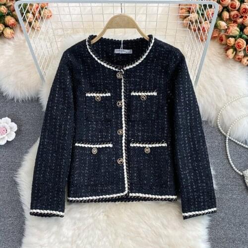 High Quality Autumn Winter Korean Fashion Woolen Coat Women French Vintage Small Fragrance Tweed Jacket Coat Ladies Outwear Tops