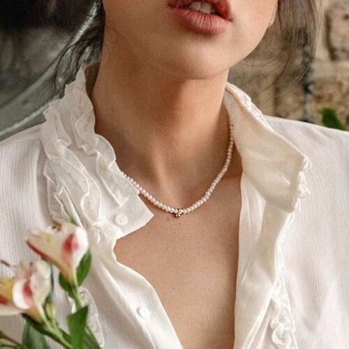 KISS WIFE Vintage Round Pearl Necklace For Women Girls Retro Gold Bead Pendant Necklaces collier de perles Jewelry 2021 Trend