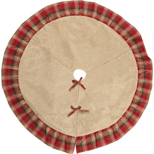 1pc 120CM Lattice Edge Christmas Tree Skirt New Year Decoration Ruffle Edge Xmas Tree Foot Cover Carpet Merry Christmas Supplies