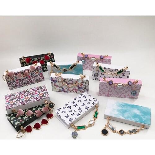 10 Pcs Wholeslae Lash Boxes Marble Gold Pink Rectangle Eyelash Packaging Box With Pearl Sparkling Diamond Chain Lash Cases