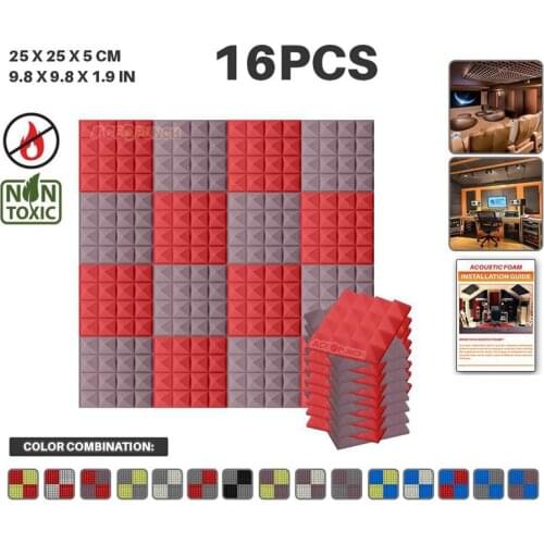 Arrowzoom 9.8 x 9.8 x 1.9" 16 pcs Set Pyramid Studio Sound-Proofing Acoustic Foam Tile 9 Color Combinations KK1034