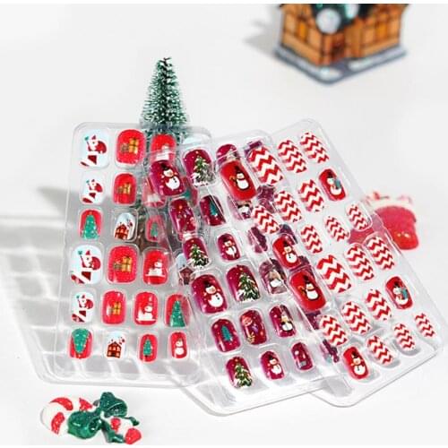 24Pcs/Set 2021 New Christmas Style Kid Nail Tip Self-Adhesive Colorful DIY Full Cover False Nails Art Press On Tips for Gift