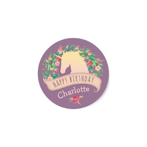 3.8cm Magical Unicorn Floral Birthday Party Classic Round Sticker