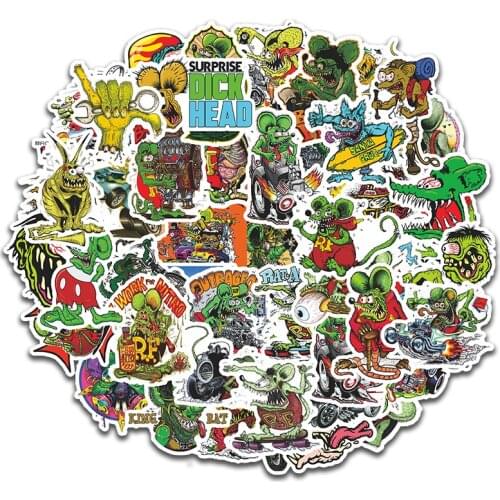 50Pcs Pack Rat Fink Mouse Stickers Waterproof For Mobile Phone Diy Refrigerator Skateboard Car Accessories Sticker
