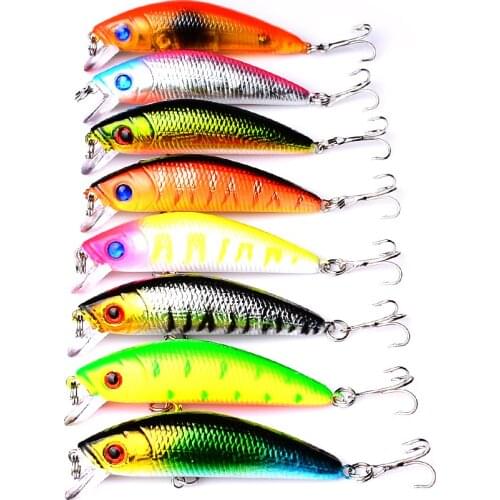 8PCS Quality Laser Minnow Fishing Lure 8g/7cm Hard Crankbait Wobblers Artificial Floating Jerkbait Trolling Bass Isca Carp F