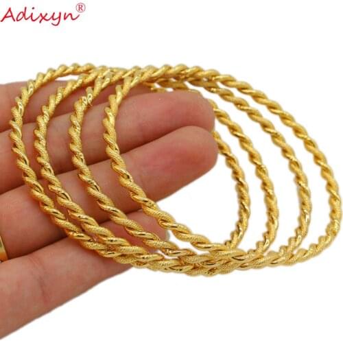 Adixyn 4pcs/lot Twisted Bangle Gold Color Dubai Bangle African Bracelet Arab Middle East Bridal Wedding Jewelry N071017