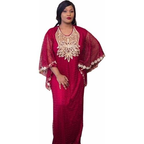 New Fashion Classic African Womens Dashiki Abaya Stylish KWA Water Soluble Cloth Lace Fabric Free Size Inside Loose Long Dress