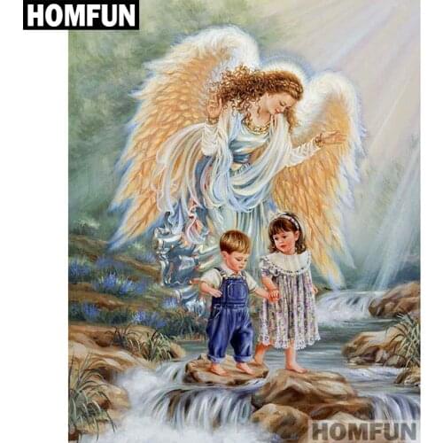 HOMFUN Full Square/Round Drill 5D DIY Diamond Painting "Angel & Kids" Embroidery Cross Stitch 5D Home Decor Gift A01387